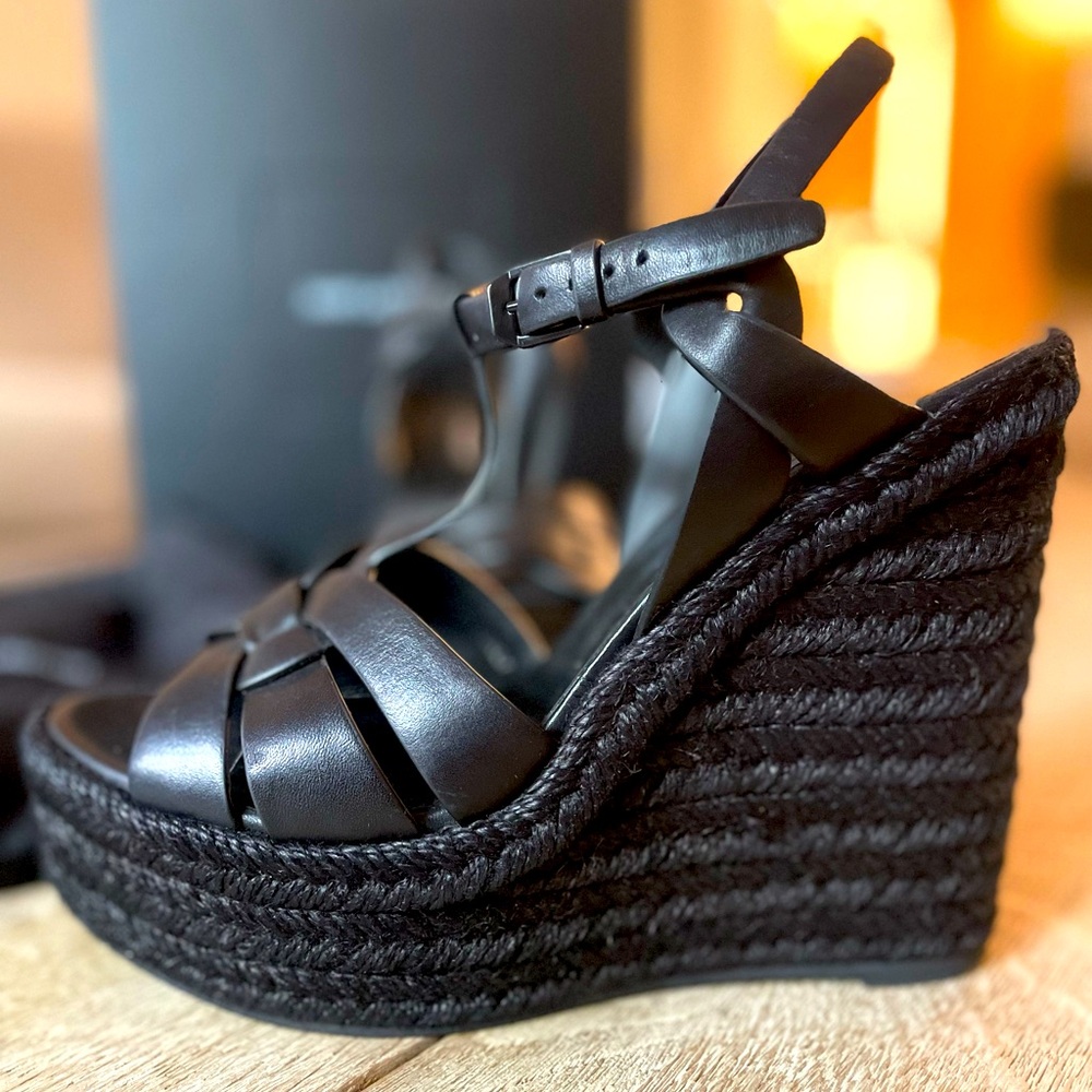 Saint Laurent - Tribute Espadrilles Wedge in Smooth Leather